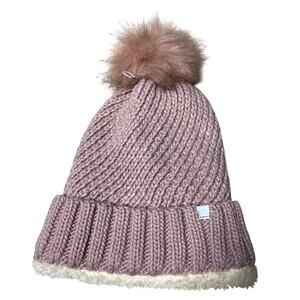 Apana Womens Pompom Beanie OS Dusty Mauve Pink Plush Lined Winter Knit Hat